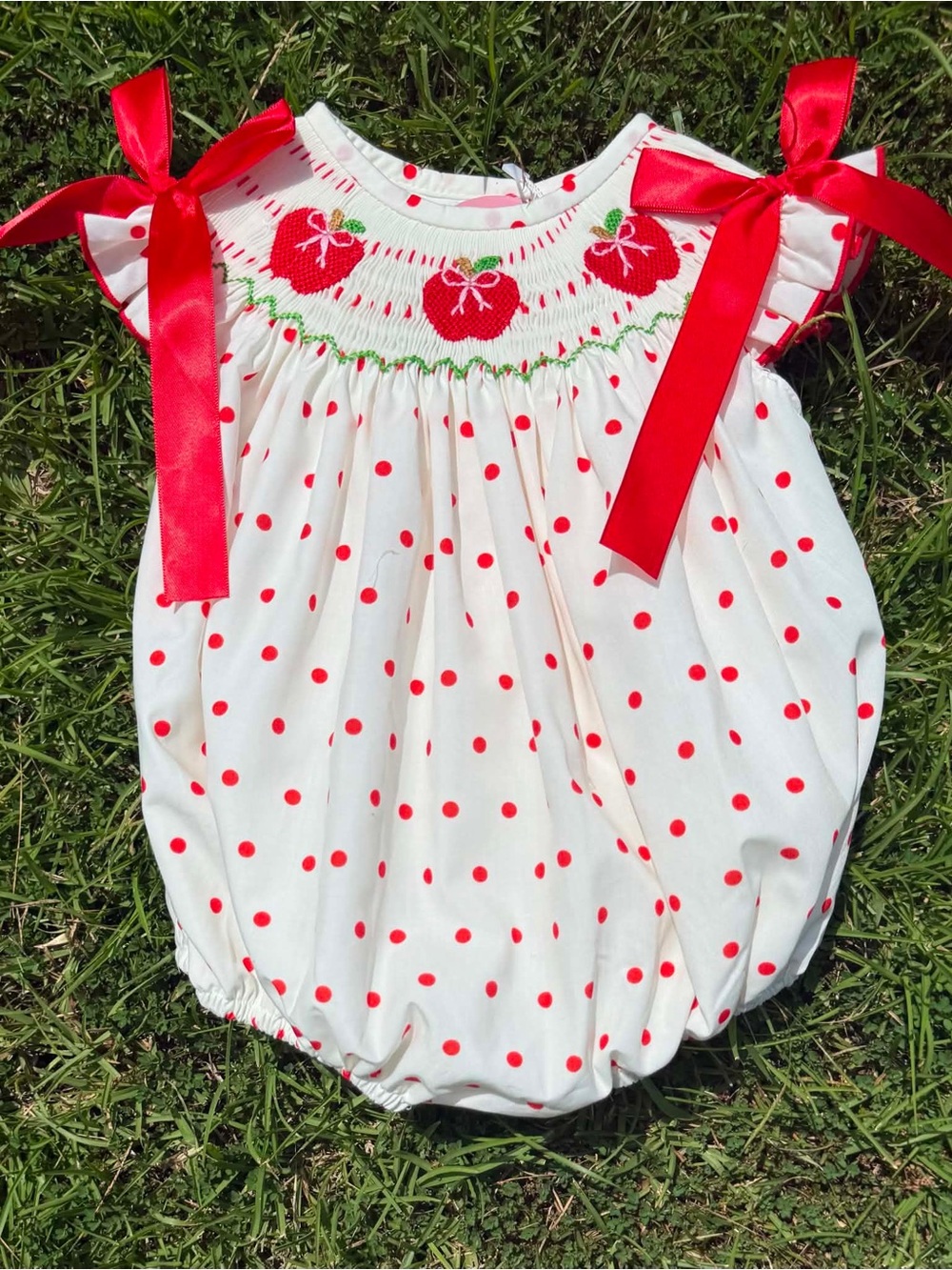 Red Apple Hand Smocked Bubble